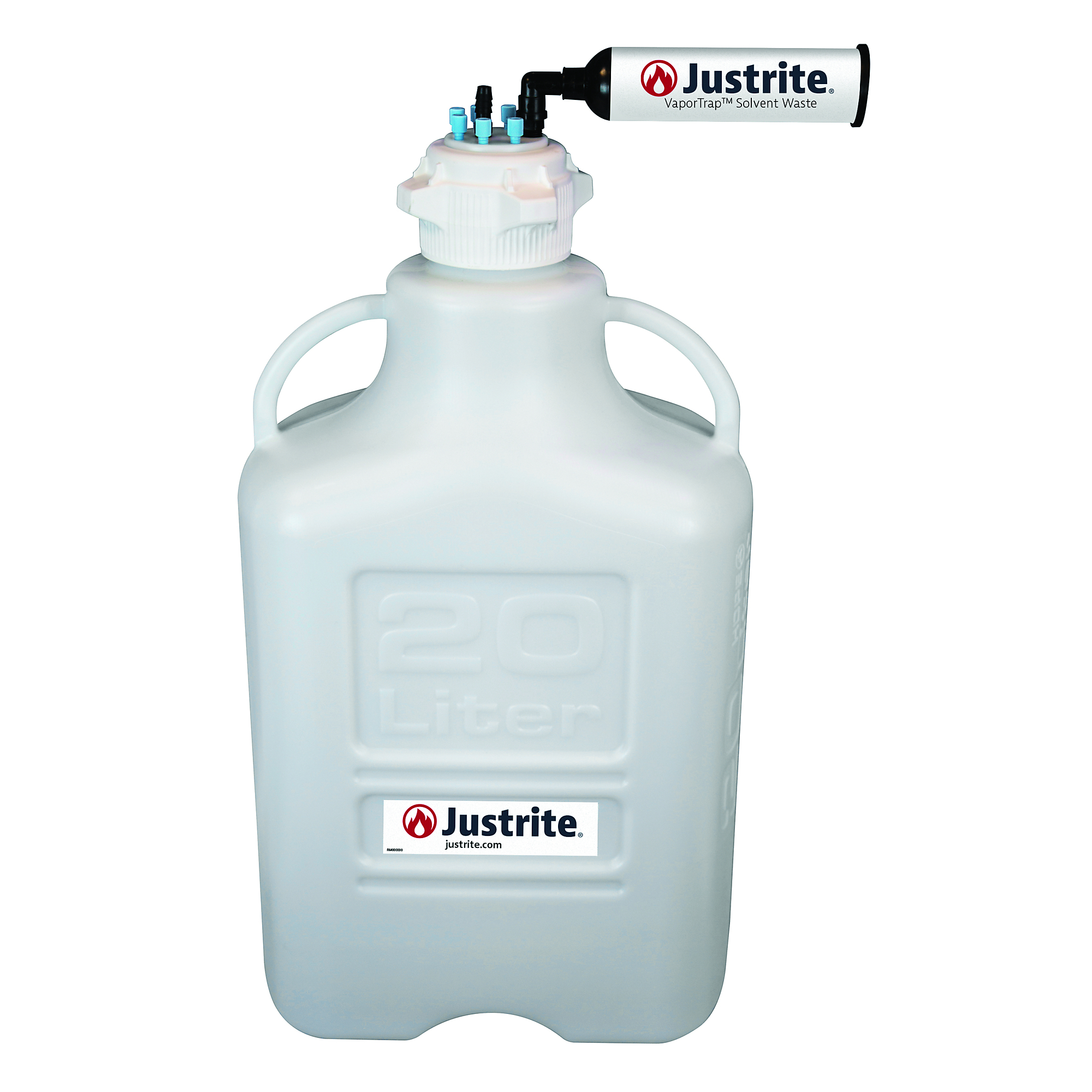 Justrite VaporTrap Carboy with Filter Kit — 20 Liter, HDPE, 83mm Cap, 7 Ports, Model# 12808